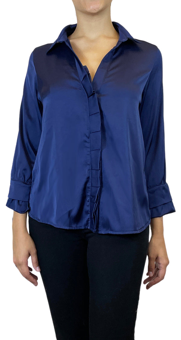 Blusa vuelos Azul satinada