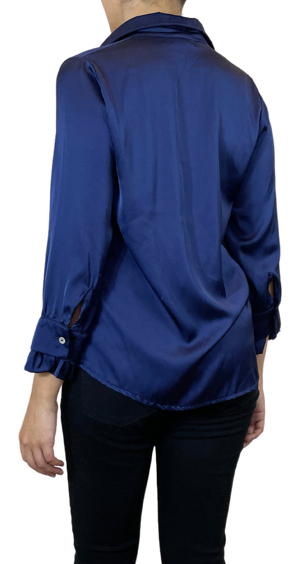 Blusa vuelos Azul satinada