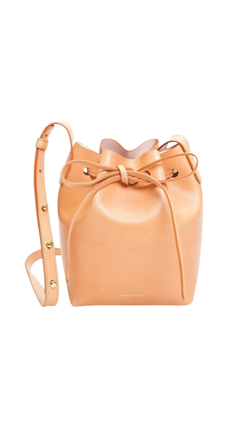 Bandolera Mini Leather Bucket Camel