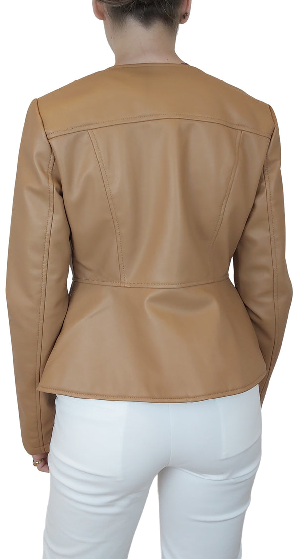 Chaqueta Doble Cierre Eco Cuero Camel