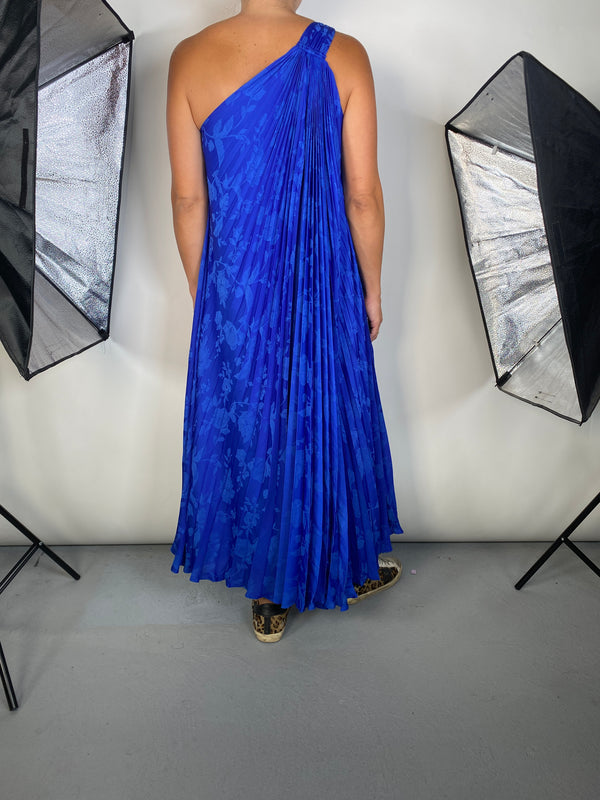 Vestido Maxi Azul Plisado