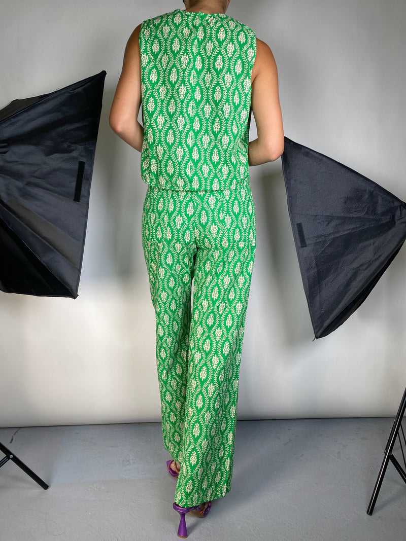 Set Pantalón Y Blusa Verde Estampado