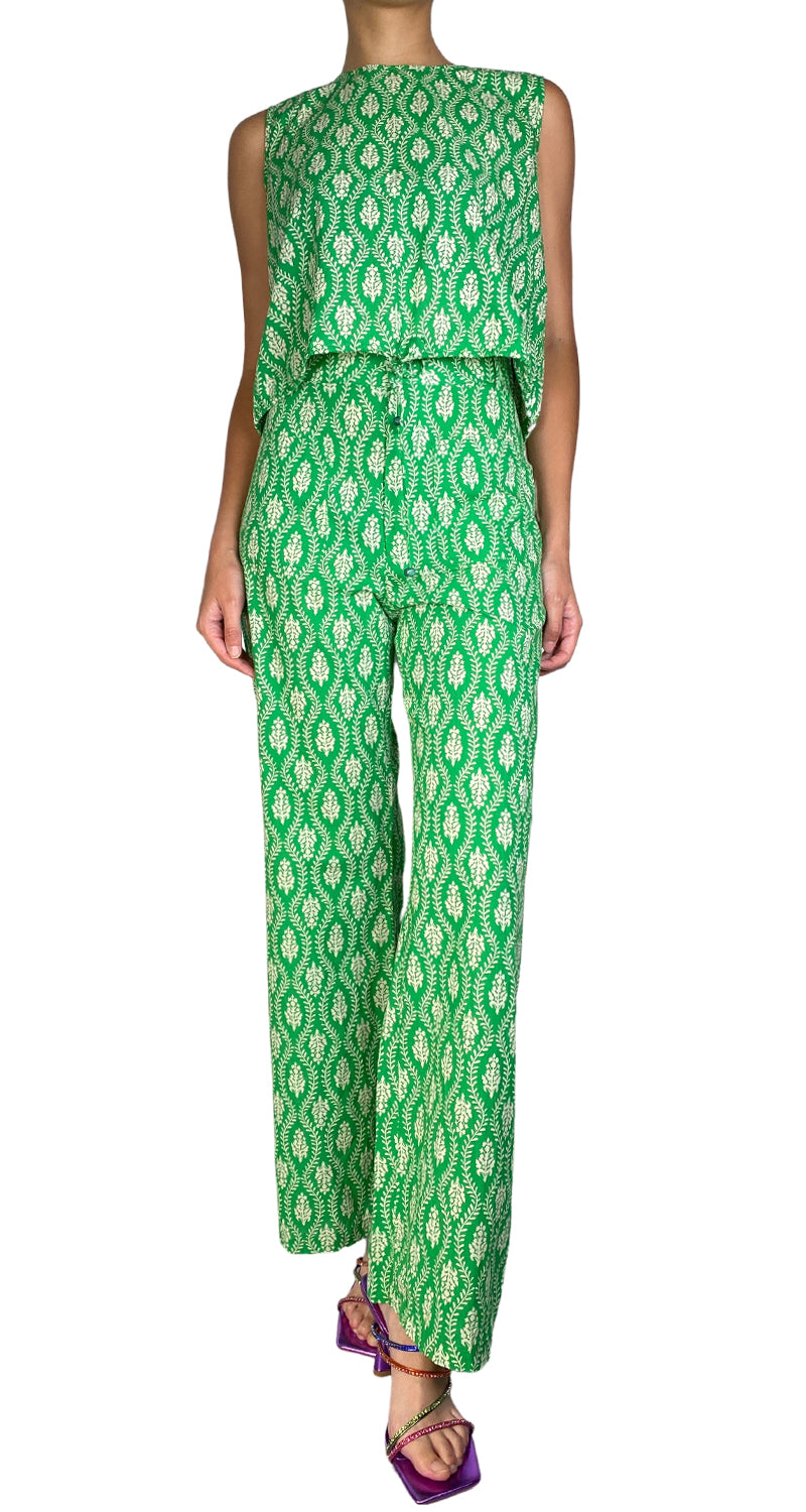 Set Pantalón Y Blusa Verde Estampado