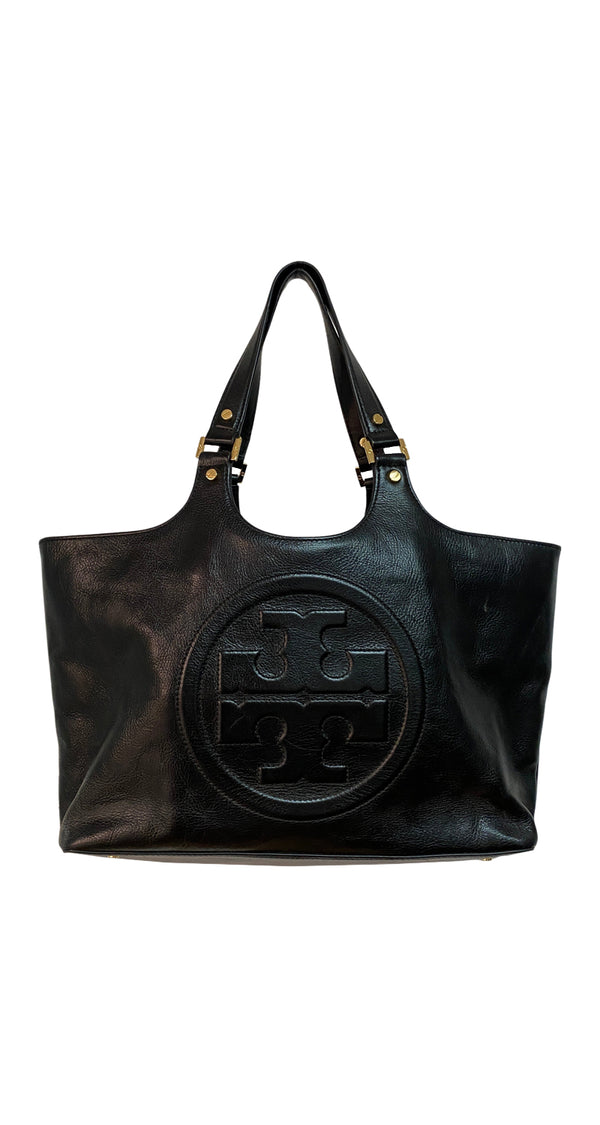 Black Leather Bombe Tote