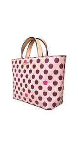 Pink/Beige Apple Print Leather Grant Street Tote