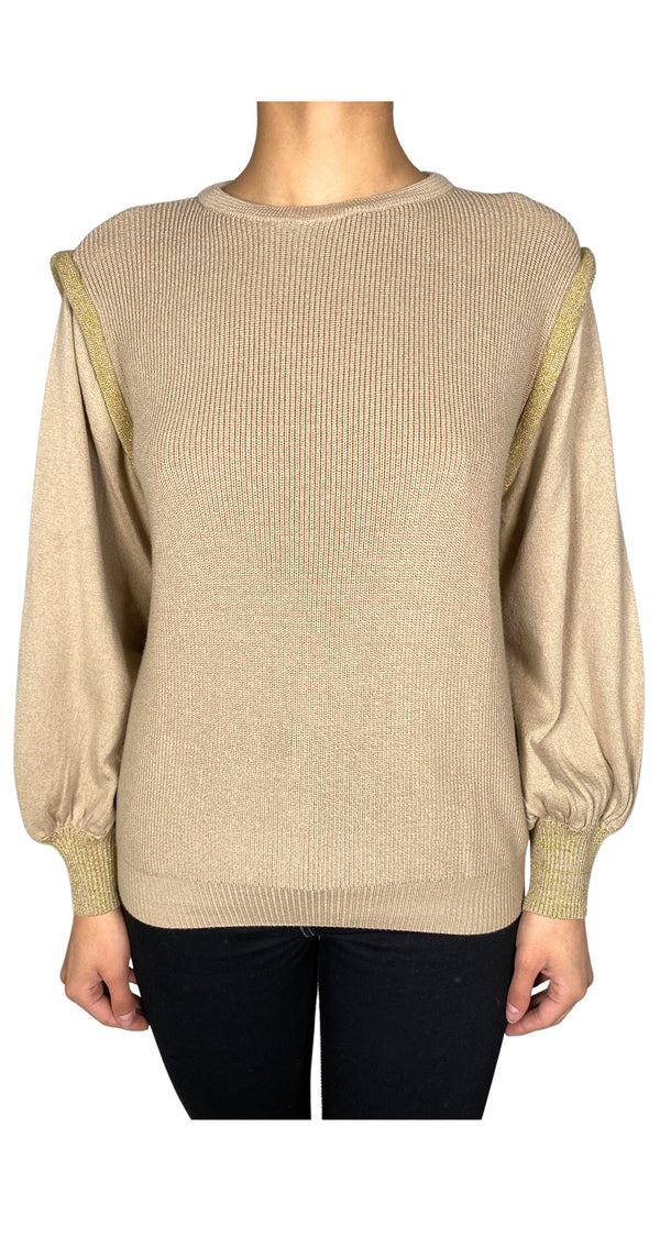 Sweater Beige Fibras Metalizadas