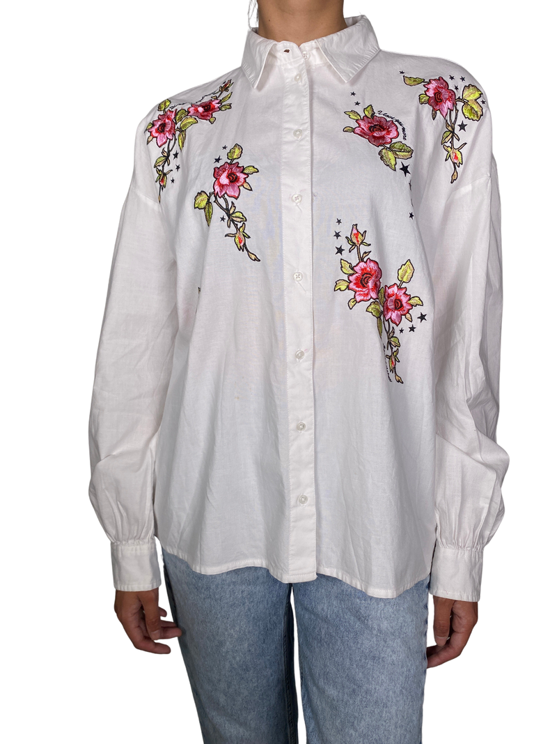 Blusa Blanca Bordado Flores