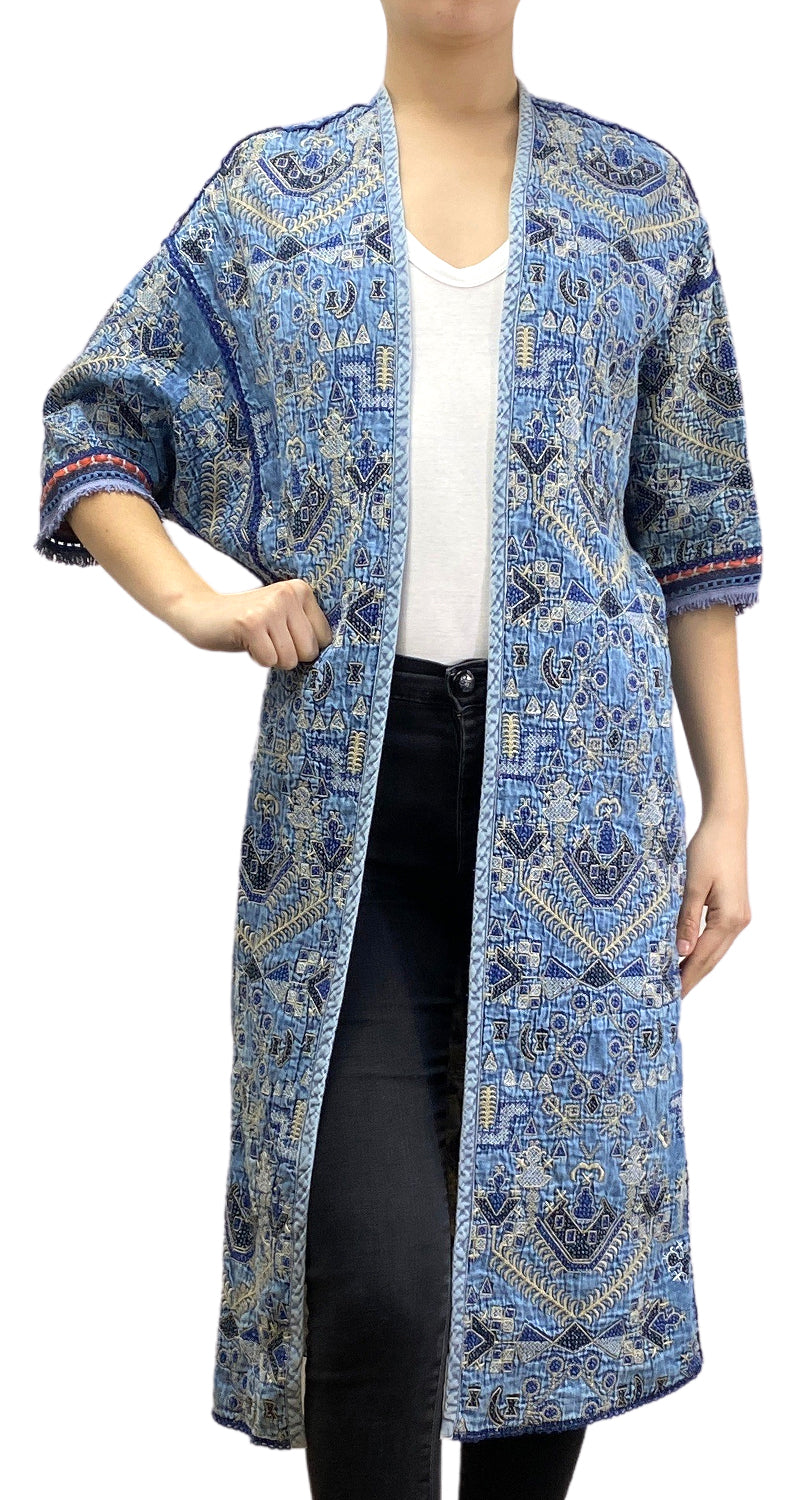 Kimono Azul Bordado