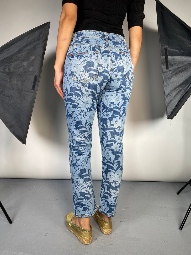 Jeans Denim Estampado Flores