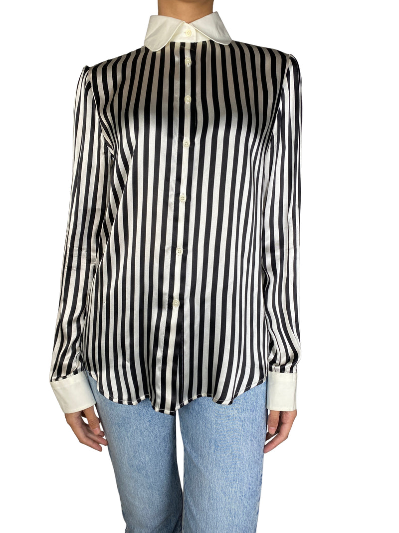 Blusa Seda Rayas Blanco / Negro