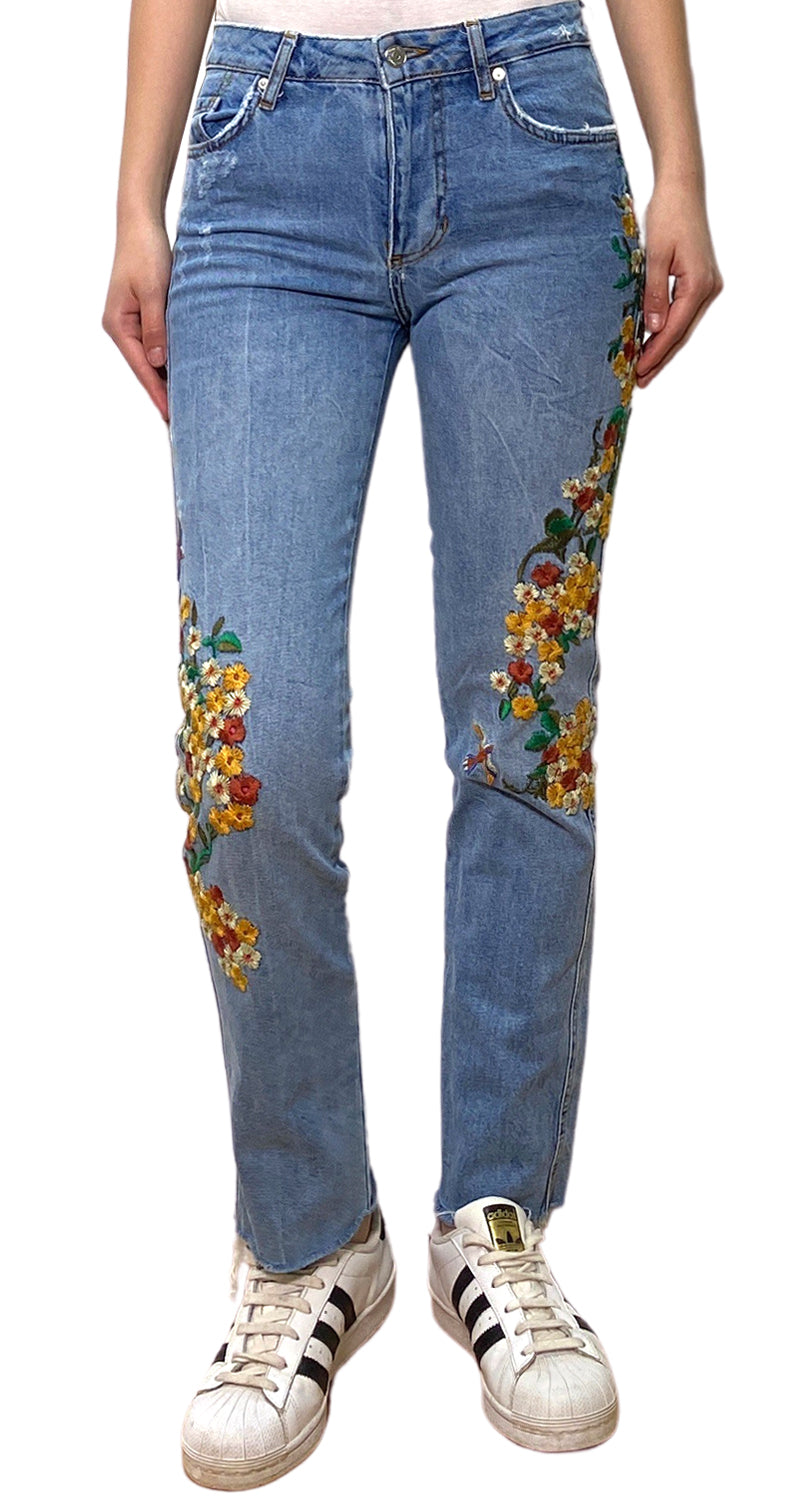 Jeans Flores Bordadas